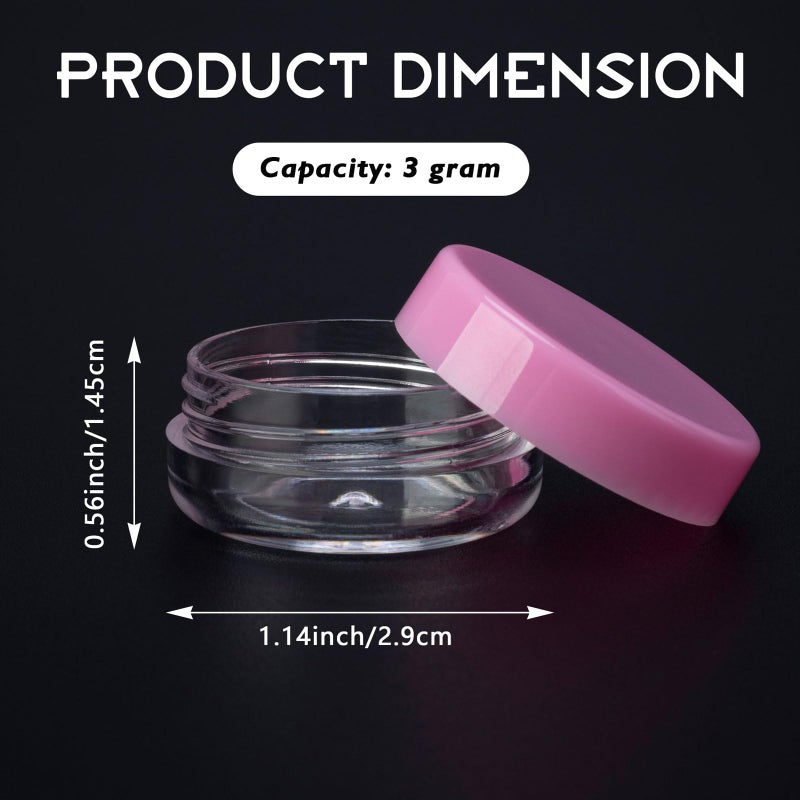 HPPFFY 50 Count 3 Gram Sample Containers, Clear Lip Balm Containers with Lids, Small Plastic Sample Jars with 4 Mini Spoons, 50pcs Labels (Pink Lid) - Image 2